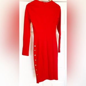 NWT Shoe Dazzle Snap Detail Red Midi Dress